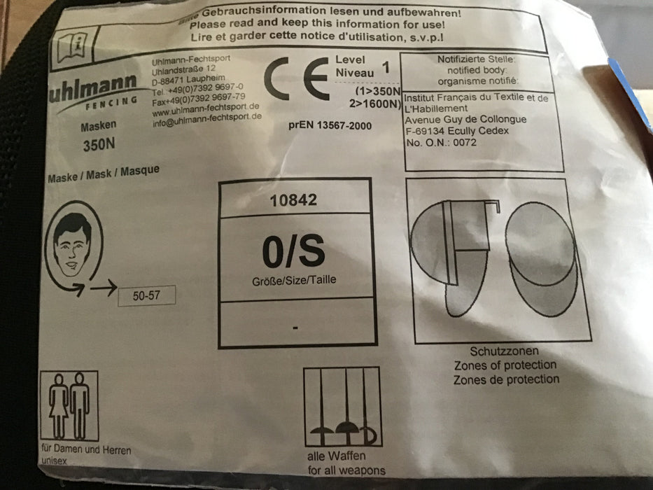 Fechtmeistermaske Standard (350N), mit schwarzem Latz